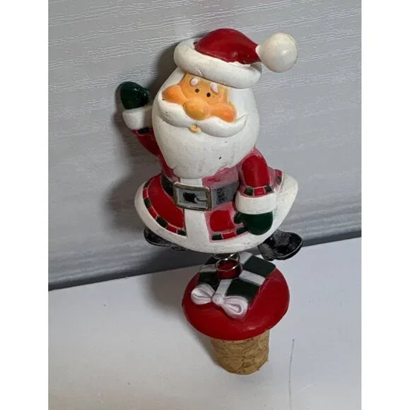 Santa Claus Wine Bottle Stopper Spring Design Cork Base 4" - Picture 3 of 6
